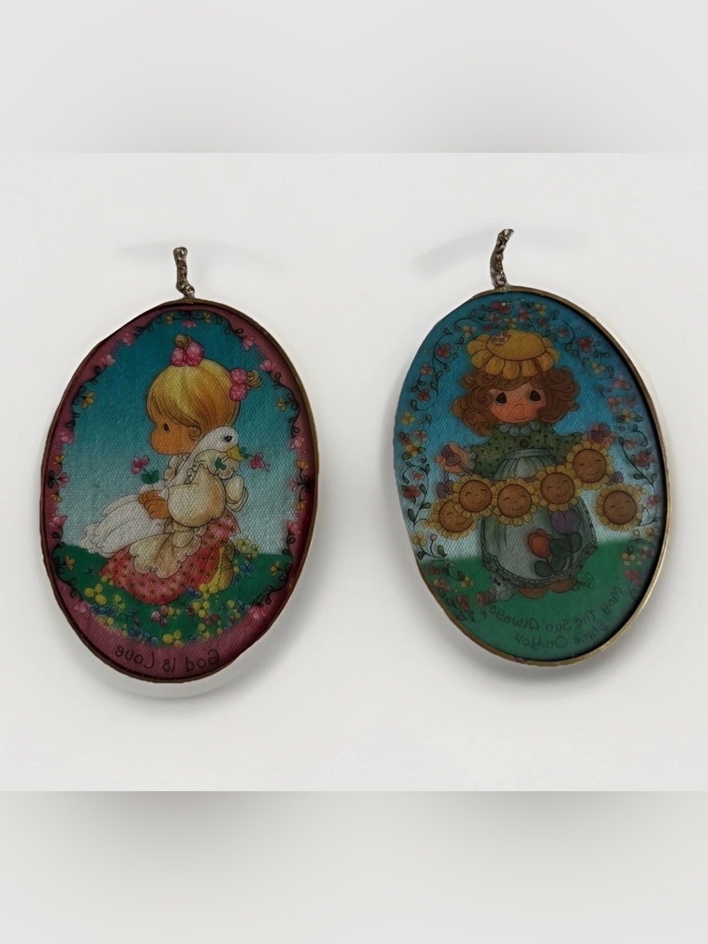 Vintage Precious Moments Glass Suncatcher Set 1995 God Is Love Floral Sun Oval